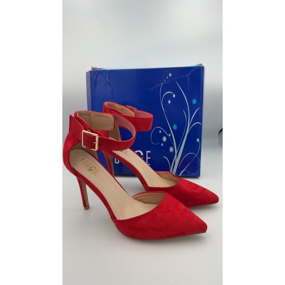 Rouge Red Suede Heels Size 10 – Ankle Strap Stiletto Pumps - Picture 1 of 9